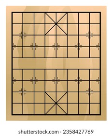 Chinese chess Xiangqi pieces. Chinese wooden chess board. Vector flat illustration