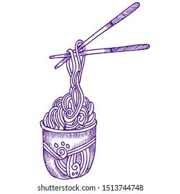 Chinese chicken noodles, doodle sketch