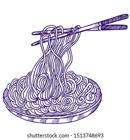 Chinese chicken noodles, doodle sketch