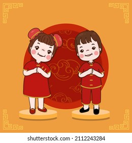 Chinese children's characters are enjoying the Chinese New Year.