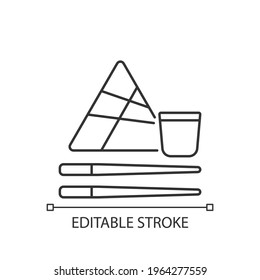 Chinese chopsticks linear icon. Authentic asian tableware. Primary utensils. Serving cutlery. Thin line customizable illustration. Contour symbol. Vector isolated outline drawing. Editable stroke