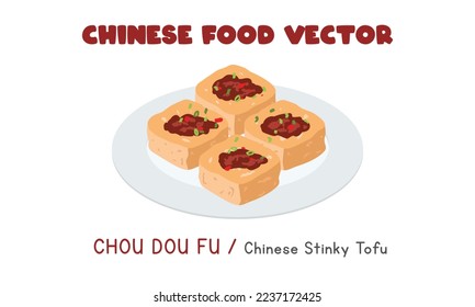 Chinese Chou Dou Fu - Chinese Stinky Tofu flat vector design illustration, clipart cartoon style. Asian food. Chinese cuisine. Chinese food