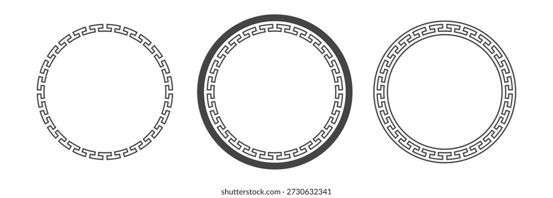 Marcos de círculo chino con adorno geométrico. Conjunto de mandala griego con patrón decorativo. Vector