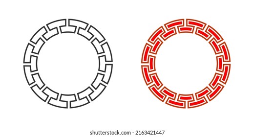 Chinese Circle Ornament Frame Vector Set Isolated on White