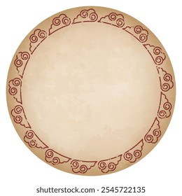 Chinese circular frame, old paper style, grunge, vintage, cloud pattern