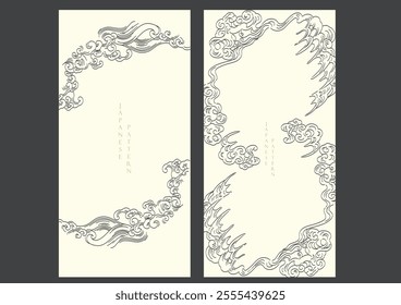 Chinese cloud banner and card design. Abstract art background in vintage style. Hand drawn wave with Japanese pattern vector. Contemporary shapes in vintage template