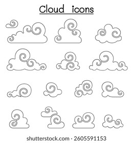 Chinese Cloud , Curl cloud ,Decoration cloud icon set in thin line style