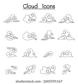 Chinese Cloud , Curl cloud ,Decoration cloud icon set in thin line style