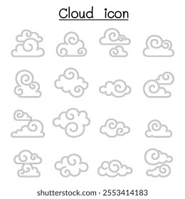  Chinese Cloud ,Decoration cloud, cloud icon set in thin line style