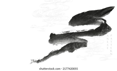 Chinese cloud decorations with Black and grey watercolor texture in vintage style. Abstract art landscape with brush stroke element. Hand drawn wave  decoration.