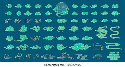 Chinese cloud element vector illustration big collection sharpen brush fill outline art style