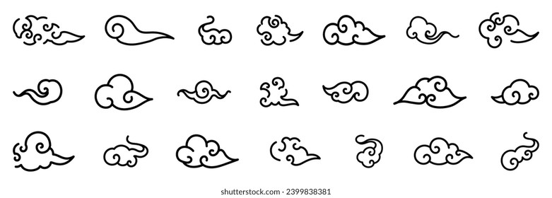 Chinese cloud icons collection. Traditional chinese clouds, asian oriental style cloud. Traditional cloud ornaments in chinese. Asian style korean clouds