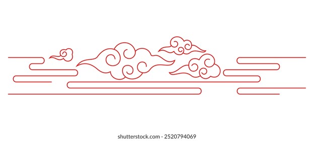 Chinese Cloud Line Background Vector	