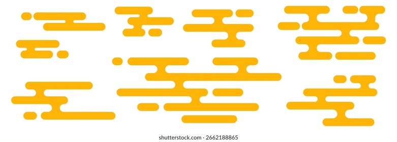 Chinese cloud pattern. Golden shapes for Japan style design. Traditional oriental decorative elements with horizontal layers and Asian atmospheric cumulus. Japanese art motif for cultural projects.