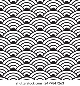 Chinese cloud or river seamless design art pattern vector, Black and white color. Illustration of traditional oriental Asian background.