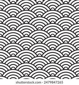 Chinese cloud or river seamless design art pattern vector, Black and white color. Illustration of traditional oriental Asian background.