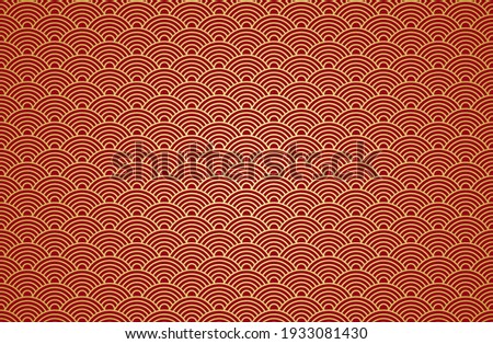Chinese cloud or river seamless design art pattern vector, gradient gold and red. Illustration of traditional oriental Asian background.