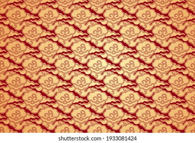 Chinese cloud seamless design art pattern vector, gradient gold on red background. Illustration of Japanese traditional oriental Asian vector.