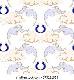 Chinese cloud seamless pattern on navy blue background. Light pattern on a white background.