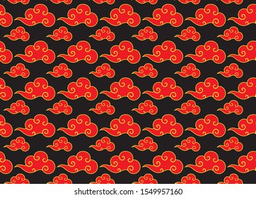 Chinese cloud seamless pattern realistic style happy new year. Oriental traditional ornament for holiday card, invitation, party poster, flyer, decor element. Clouds in the sky. Vector 10 eps
