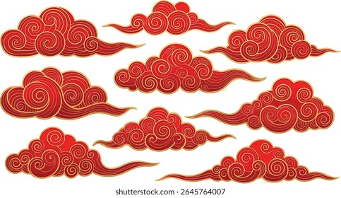 Conjunto de nuvens chinesas, coleção de vetor de nuvens auspiciosas