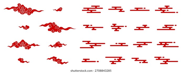 Conjunto de nuvens chinesas, nuvens japonesas, coleção de ícones asiáticos