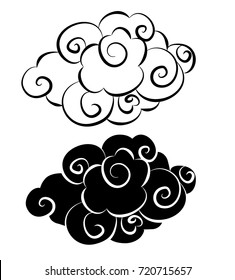 Chinese cloud with tattoo background set.Traditional Japanese culture for printing and coloring book on background.