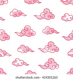 Chinese Cloud Traditional Seamless With Polka Dot Pattern Vector Background.Dotted Background.Japanese Textile Pattern.