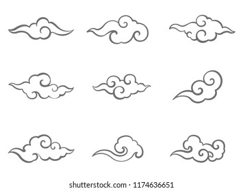 Chinese Cloud traditional vector set. Asian art.