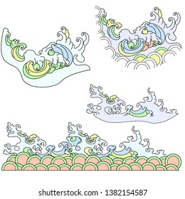 Chinese cloud vector for coloring book and printing on white background. Asian wave for tattoo design isolate on white background.