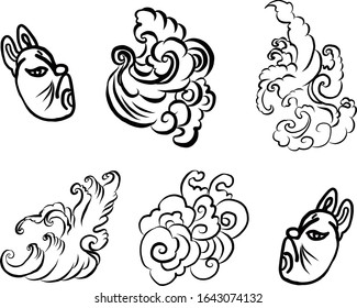 Vector de nubes chino para colorear libros e imprimir sobre fondo blanco.Ilustración japonesa de ondas para el diseño de arte de doodle.Idea para el estilo tatuado.