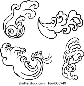 Hand Drawn Wave Tattoo Designbackground Japanese Stock Vector (Royalty ...