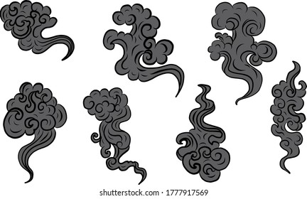 Chinese cloud vector for coloring book and printing on white background.