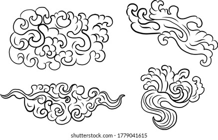 Chinese cloud vector for coloring book and printing on white background.