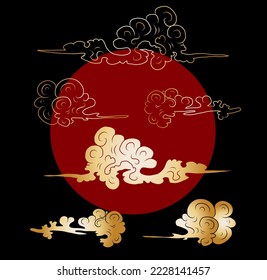 Chinese cloud vector for coloring book and printing on white background.Japanese cloud and wave.