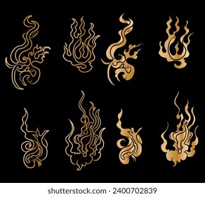 Chinese cloud vector for coloring book and printing on white background. Asian wave for tattoo design isolate on white background.Fire line art for elements printing on shirt and tattoo sticker.