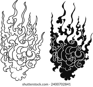 Chinese cloud vector for coloring book and printing on white background. Asian wave for tattoo design isolate on white background.Fire line art for elements printing on shirt and tattoo sticker.