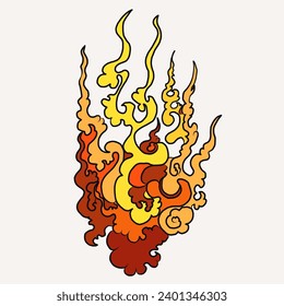 Chinese cloud vector for coloring book and printing on white background. Asian wave for tattoo design isolate on white background.Fire line art for elements printing on shirt and tattoo sticker.