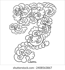 Chinese cloud vector for coloring book and printing on white background.Traditional Japanese culture element for tattoo design and idea.Cloud and wave illustration.Clip art.