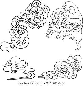 Chinese cloud vector for coloring book and printing on white background.Traditional Japanese culture element for tattoo design and idea.Cloud and wave illustration.Clip art.