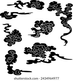 Chinese cloud vector for coloring book and printing on white background.Traditional Japanese culture element for tattoo design and idea.Cloud and wave illustration.Clip art.