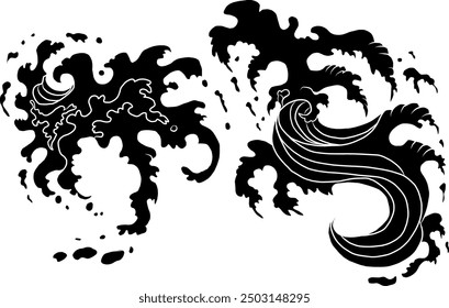 Chinese cloud vector for coloring book and printing on white background.Traditional Japanese culture element for tattoo design and idea.Cloud and wave illustration.Clip art.