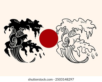 Chinese cloud vector for coloring book and printing on white background.Traditional Japanese culture element for tattoo design and idea.Cloud and wave illustration.Clip art.
