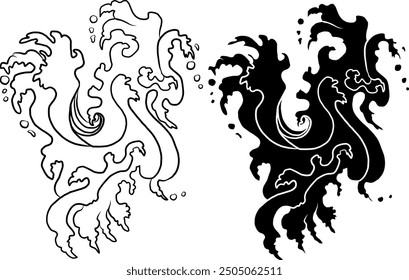 Chinese cloud vector for coloring book and printing on white background.Traditional Japanese culture element for tattoo design and idea.Cloud and wave illustration.Clip art.