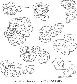 Chinese cloud vector for coloring book and printing on white background.Traditional Japanese culture element for tattoo design and idea.Cloud and wave illustration.Clip art.