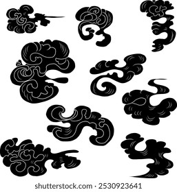 Chinese cloud vector for coloring book and printing on white background.Traditional Japanese culture element for tattoo design and idea.Cloud and wave illustration.Clip art.