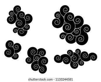 Chinese cloud vector set.Japanese wave for coloring book on white background.