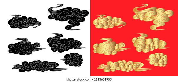 Chinese cloud vector set.silhouette and gold cloud vector