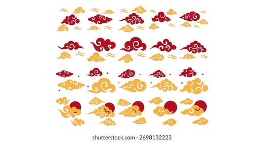 Paket mit flachen Illustrationen für chinesische Wolken