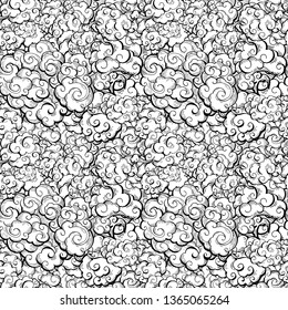 Chinese clouds hand drawn vector seamless pattern. Japanese, oriental style textile ornament. Asian traditional wrapping paper